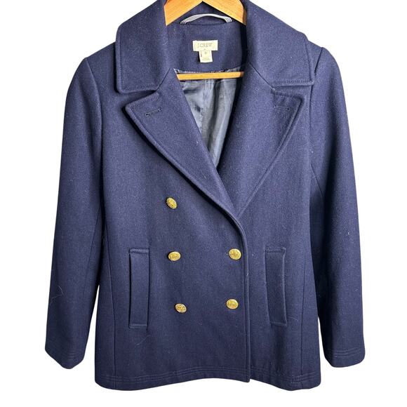 J. Crew Factory Classic Wool Pea Coat Navy Blue Size 0 - Picture 1 of 4